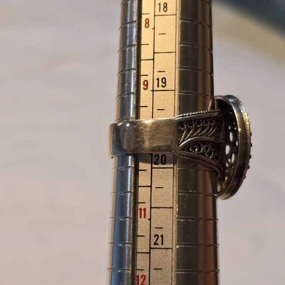 DGS Sterling Silver Ornate Filigree Signet Ring Size 10 Round Front 8.17g Turkey - Picture 7 of 10